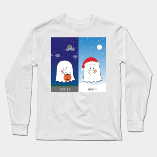 Gordie the Ghost (Oct 31 vs Nov 1) | by queenie's card Long Sleeve T-Shirt